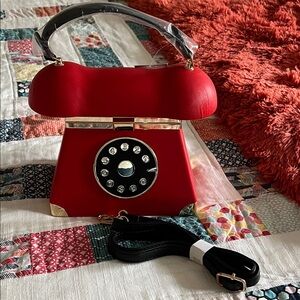NWT Red Telephone Handbag with Black Strap